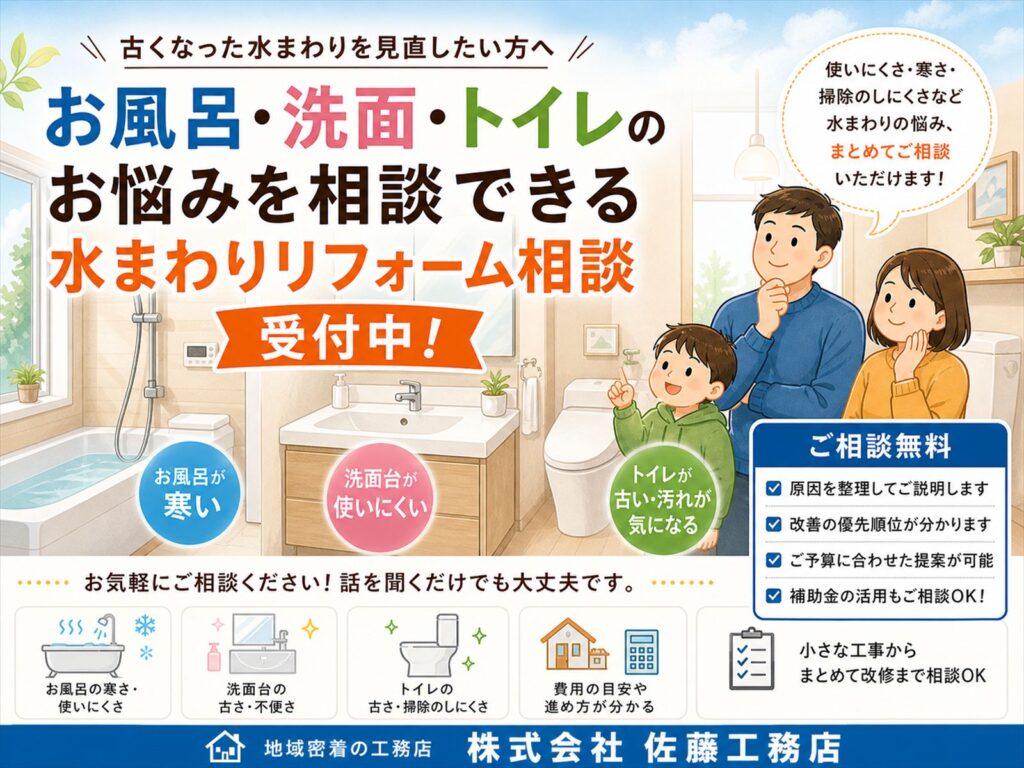 お風呂・洗面・トイレのお悩みを相談できる水まわりリフォーム相談